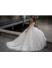 Sweetheart Neck Ivory Lace Tulle 3D Flowers Romantic Wedding Dress